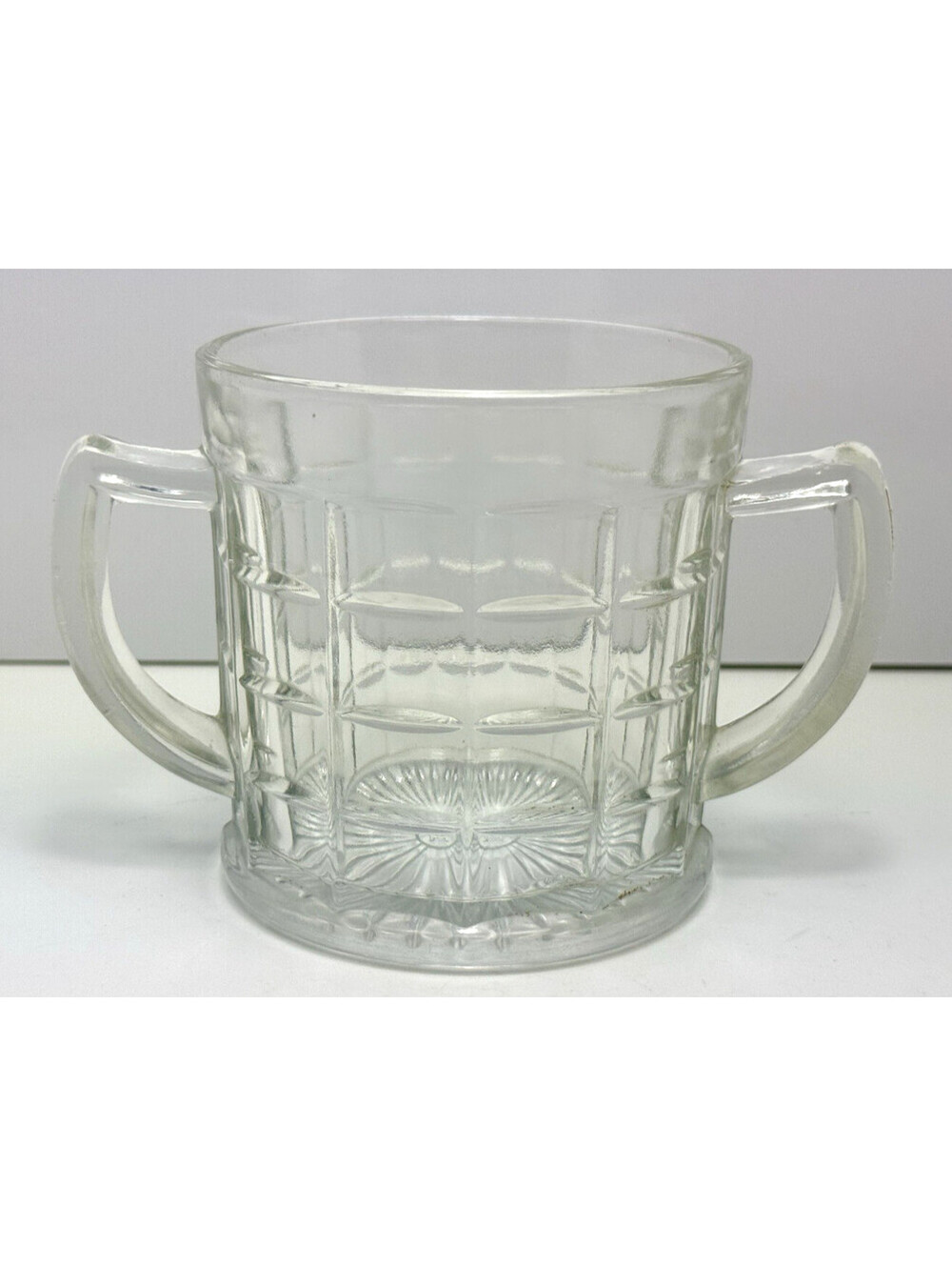 Hazel Atlas Double Handle Colonial Block Open Sugar Bowl Clear Glass 30s 40s